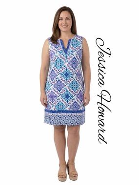 Jessica Howard Floral Geometric Sleeveless Cotton Mini Shift Dress Size 14 EUC!